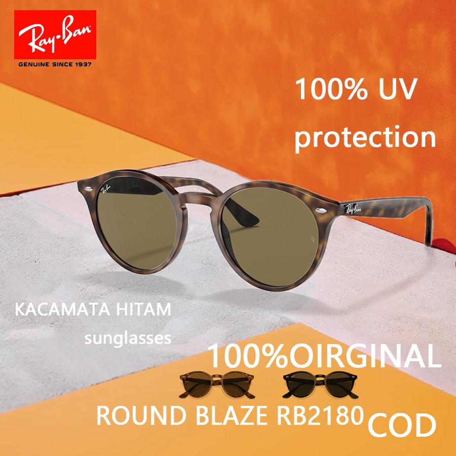 100% Ray-Ban Round Blaze RB2180 Kacamata Bulat Anti UV400, Frame Elegan Style Retro Klasik, Cocok Pr