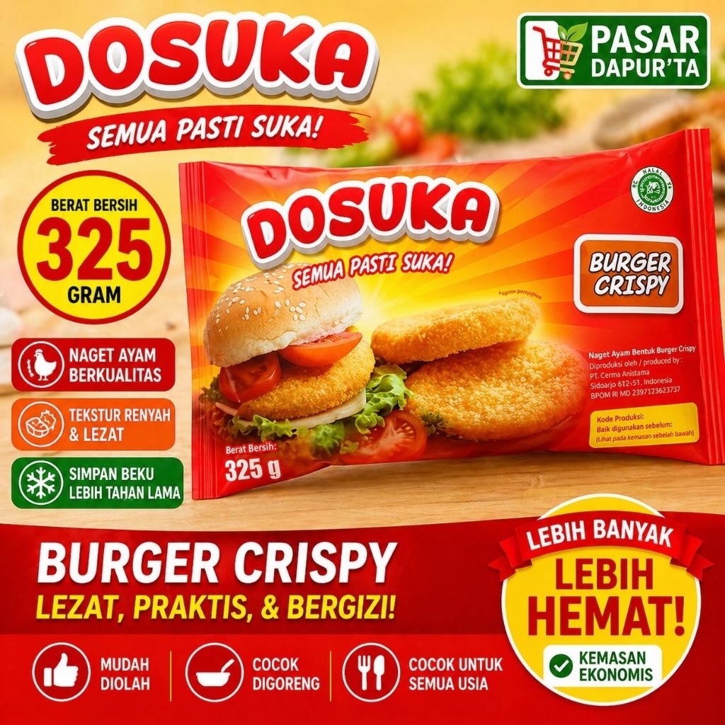 BERGER AYAM KRISPI DOSUKA 325GR CRISPY CHICKEN BURGER HALAL