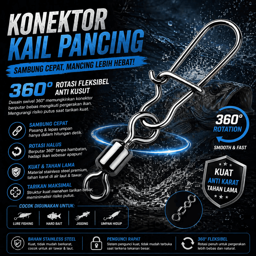 Kili Kili Konektor Swivel Pancing Stainless Tahan Karat