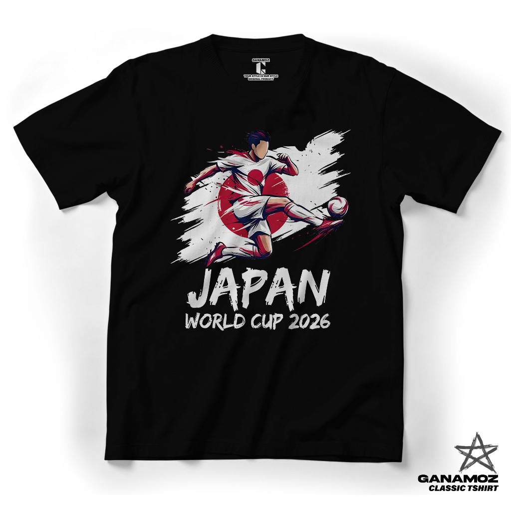 GANAMOZ Kaos Bola JEPANG BENDERA Logo FIFA World Cup 2026 | Premium Classic T-Shirt | Kaos Negara Je