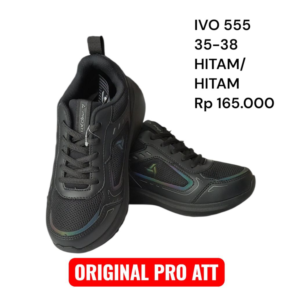 Sepatu Sekolah SD SMP Pro Att IVO 555 Original Full Black Hitam Size 35-38 sepatu olahraga wanita hi