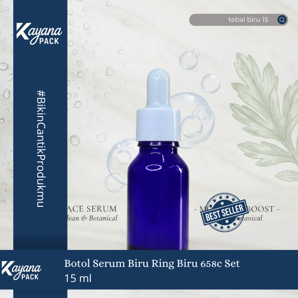 BOTOL PIPET TETES SERUM TEBAL BIRU 15ML RING BIRU MUDA SET /  BOTOL TEBAL BIRU 15 ML RING BIRU 658C 