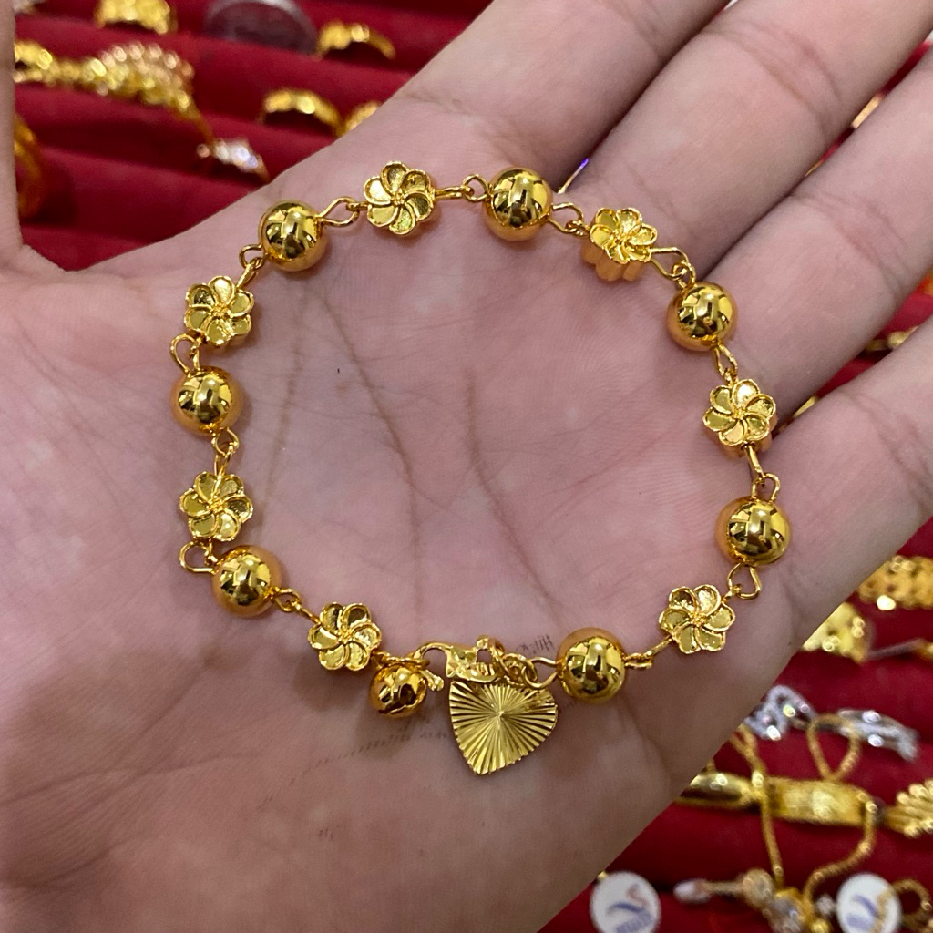 Gelang Boba Bunga Titanium Lapis Emas bangkok Premium Anti Luntur