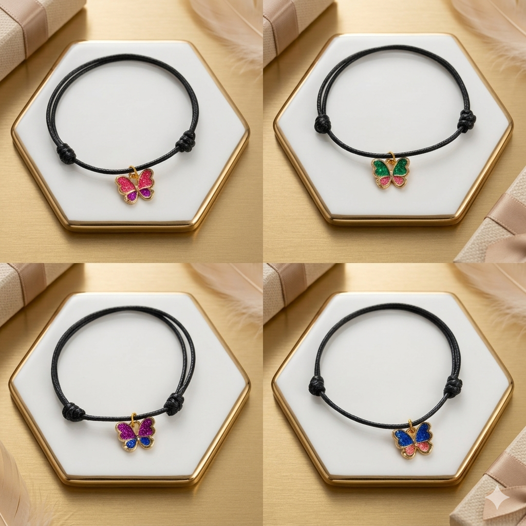 Lovelyhandproject Gelang Liontin Kupu-Kupu Model Nevertheless Tali Hitam Aesthetic Vintage Ukuran Ad