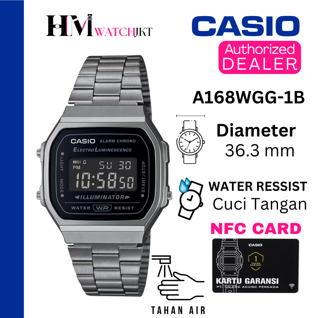 CASIO A168WGG-1BDF Jam Tangan Original Pria Digital Antiair A168WGG-1B A168