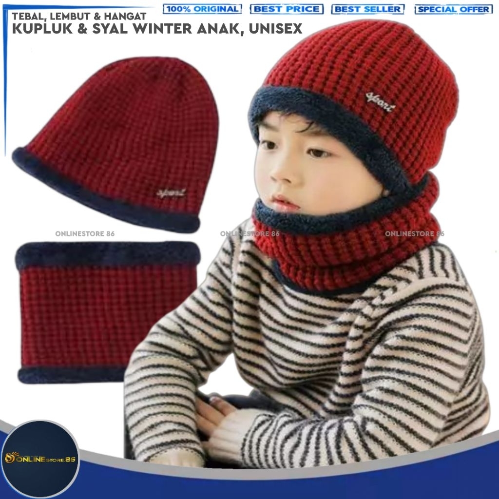 Kupluk Winter Anak Unisex / Set Syal Scarf & topi Kupluk Musim Dingin Anak Laki & Perempuan - Beanie