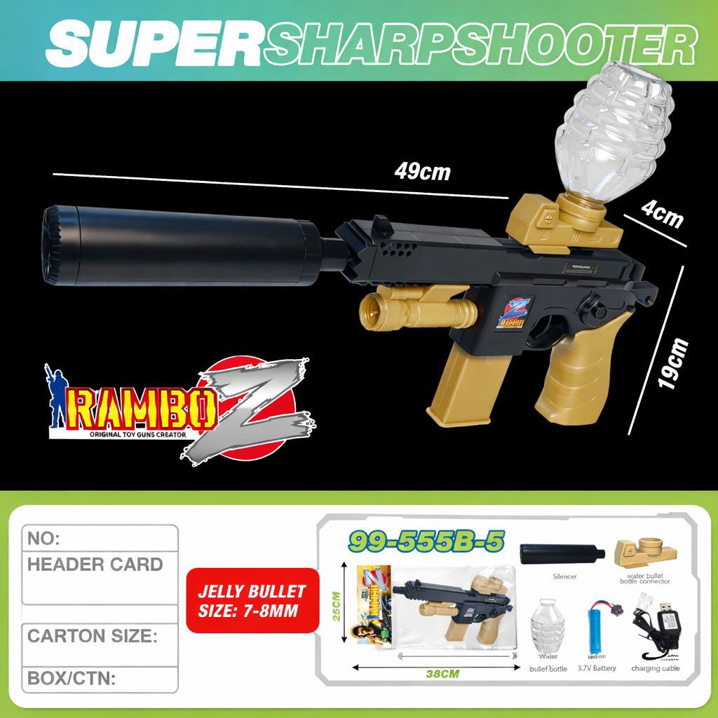 TERKOMPLIT Mainan Elektrik Tembakan WATER gell Rambo z AK47 MP5 M416 USB charger electrik automatis 