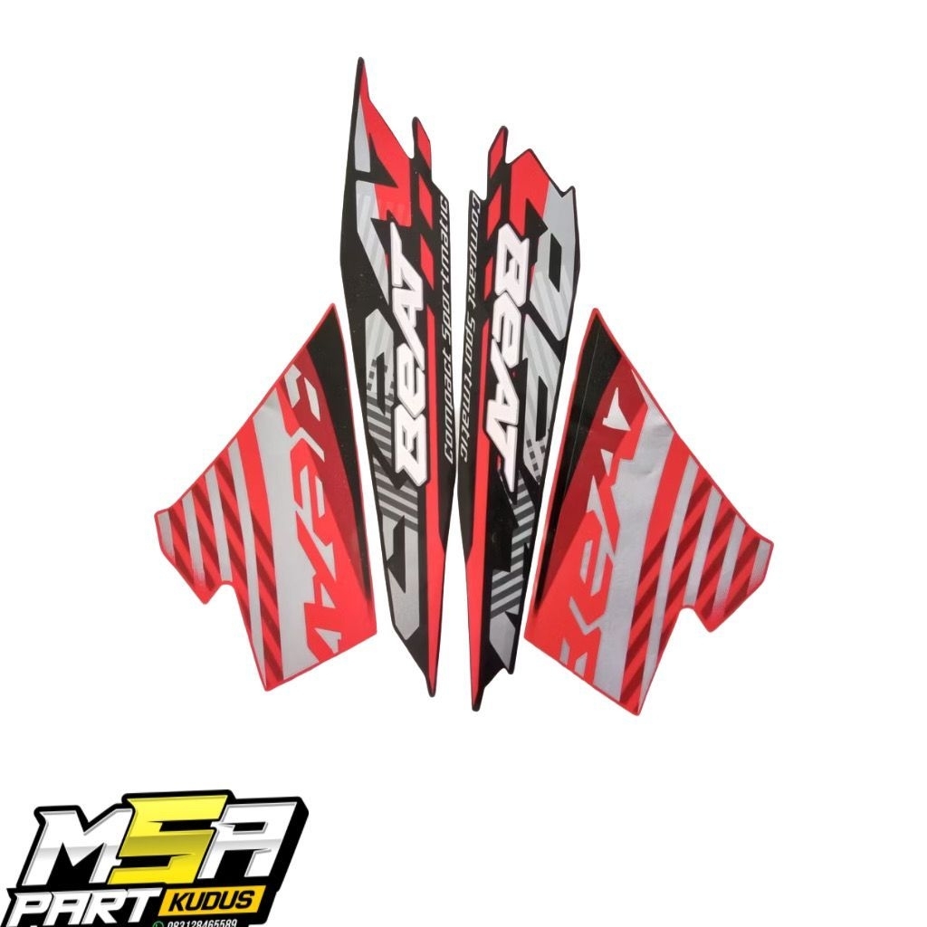 Stripping strip stiker sticker lis polet body Honda Beat 2021Hitam Merah striping les beat new