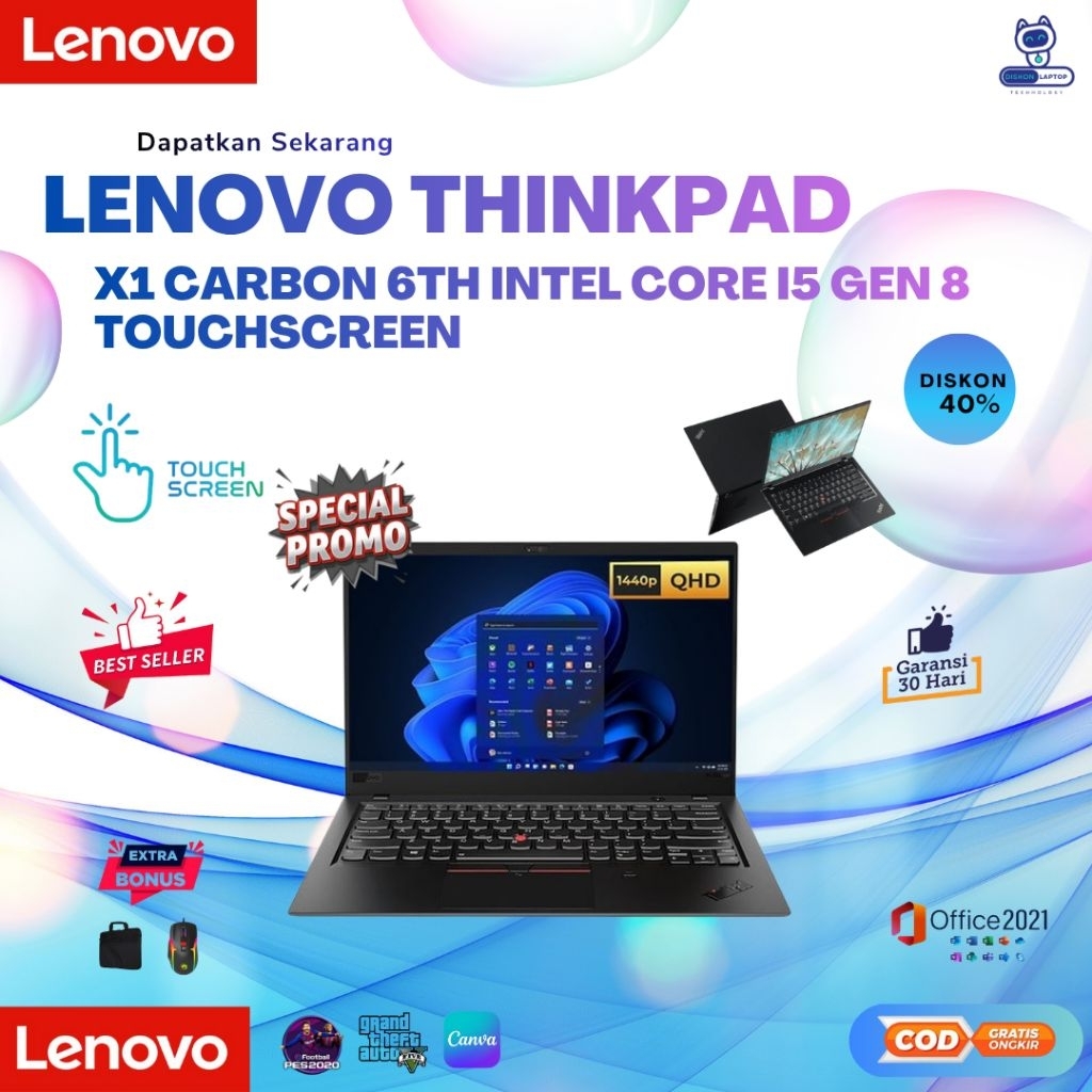 Lenovo Thinkpad X1 carbon 7th touchscreen Intel core i5 Gen 8 ram 16gb SSD 256gb All x1 5th/x1 6th/x