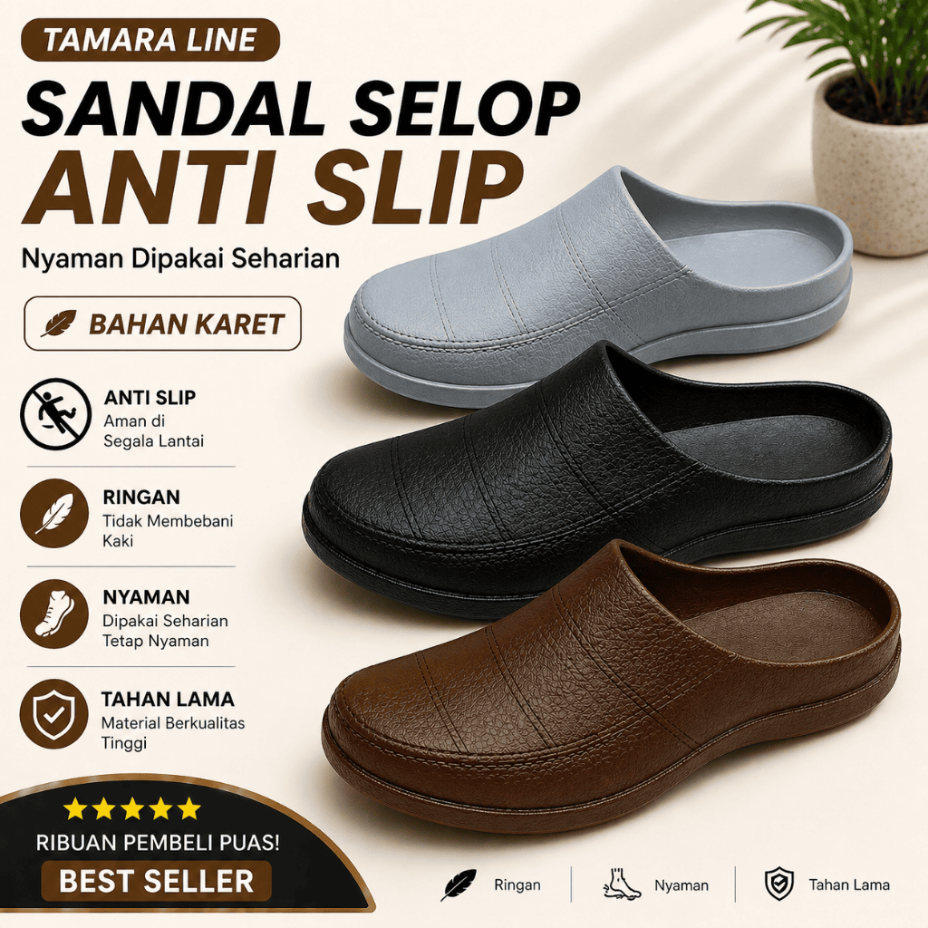 Sandal Selop Pria Karet Anti Licin Tahan Air Tebal Nyaman Tamara Line 213