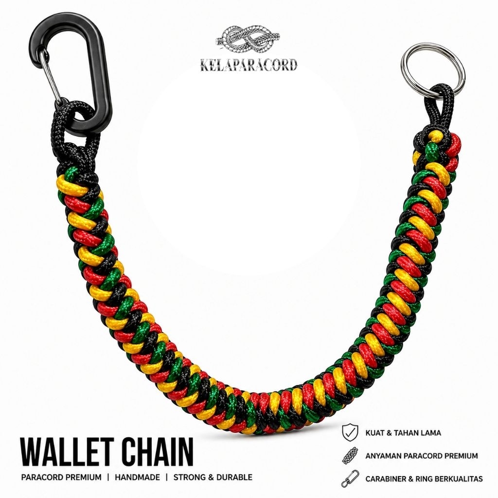 Kelaparacord - Tali dompet pria rasta model anyaman handmade