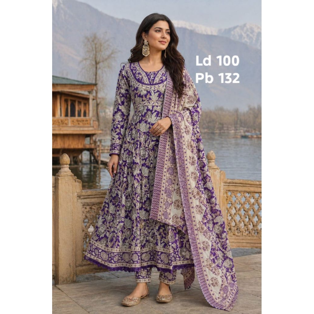 Bisa instan - Baju India Anarkali Katun Set Lengkap Celana Selendang Dupatta Kostum Jakarta
