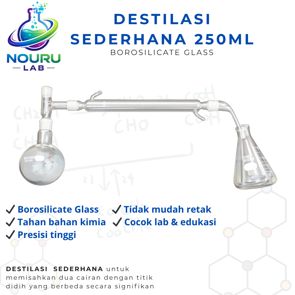Destilasi 250ml - Destilasi Sederhana 250ml Merk Pyrex