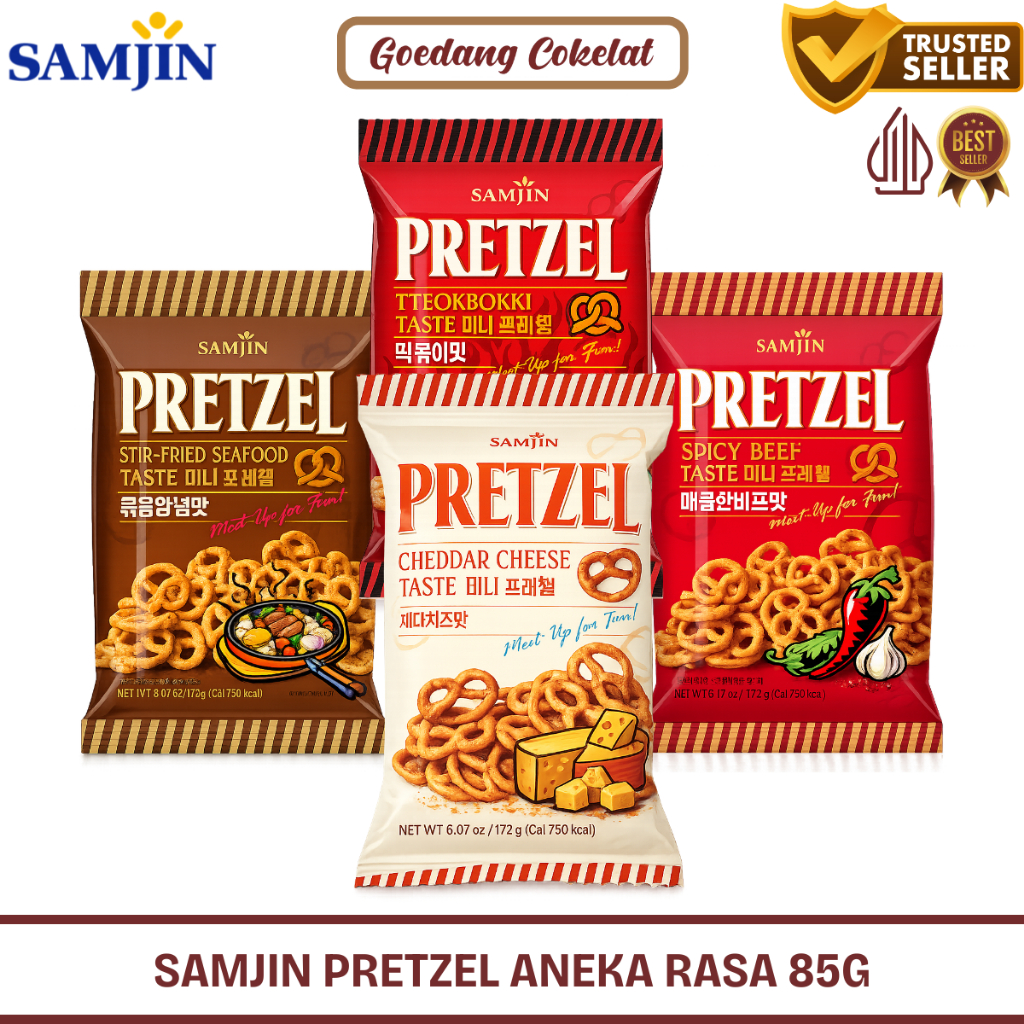 Samjin Pretzel 85g Snack Korea Crunchy Gurih Aneka Rasa Cheddar Spicy Beef Tteokbokki Halal
