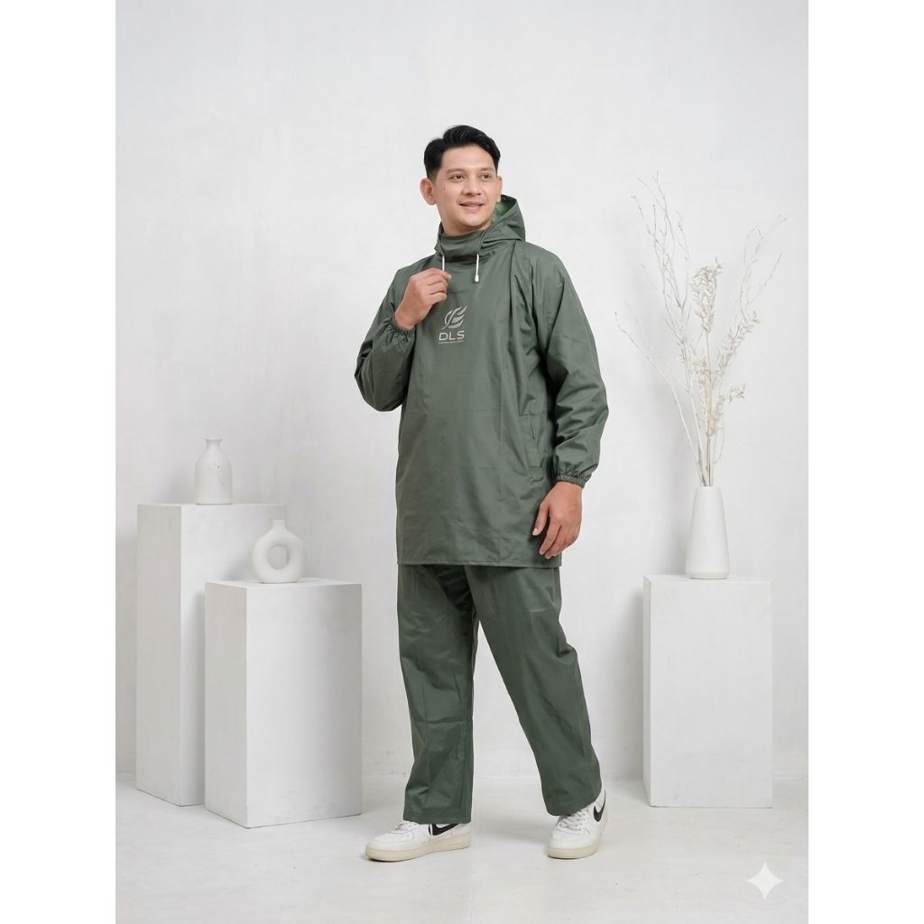 jas Hujan Hoodie DLS Bahan Pvc premium Tebal Lentur Dan kuat waterproof