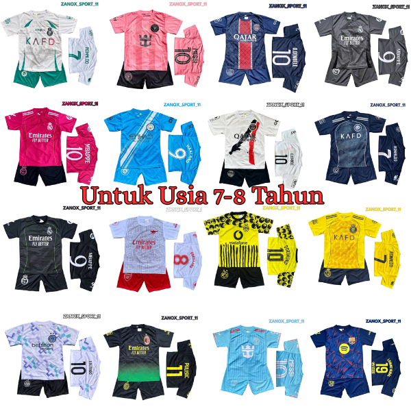 setelan baju bola anak untuk usia 7-8 tahun kaos sepak bola ronaldo mbappe messi terbaru / jersey bo