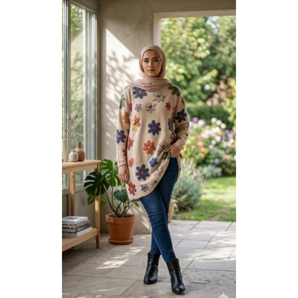 Tunik rajut premium vintage oversized printed