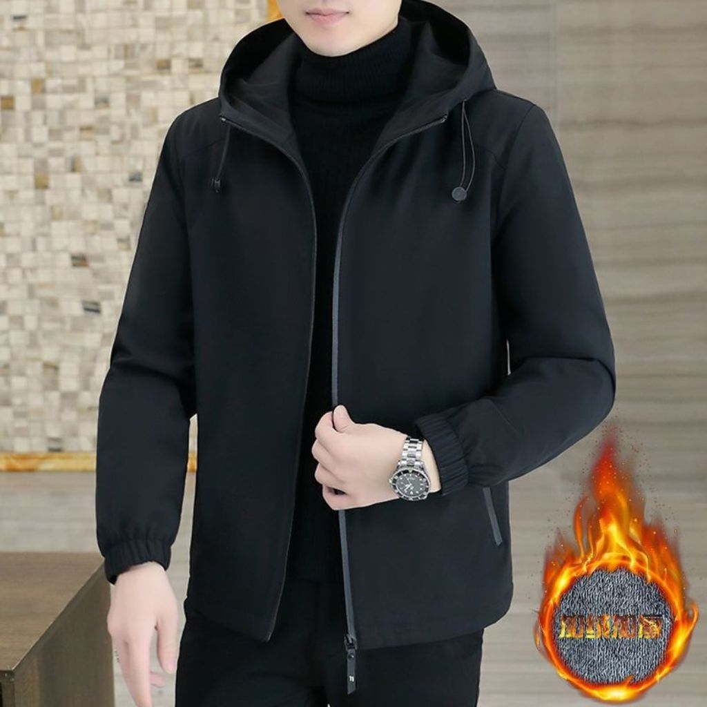SALWALETHER99-Jaket Bulu Hoodie Polos/ Jaket Musim Dingin Pria/ Jaket Outdoor Pria/ Jaket Koreaan St