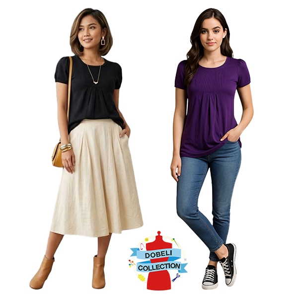 BLOUSE ATASAN TOP RAJUT WANITA KATUN UNGU ,HITAM DCAW-0056