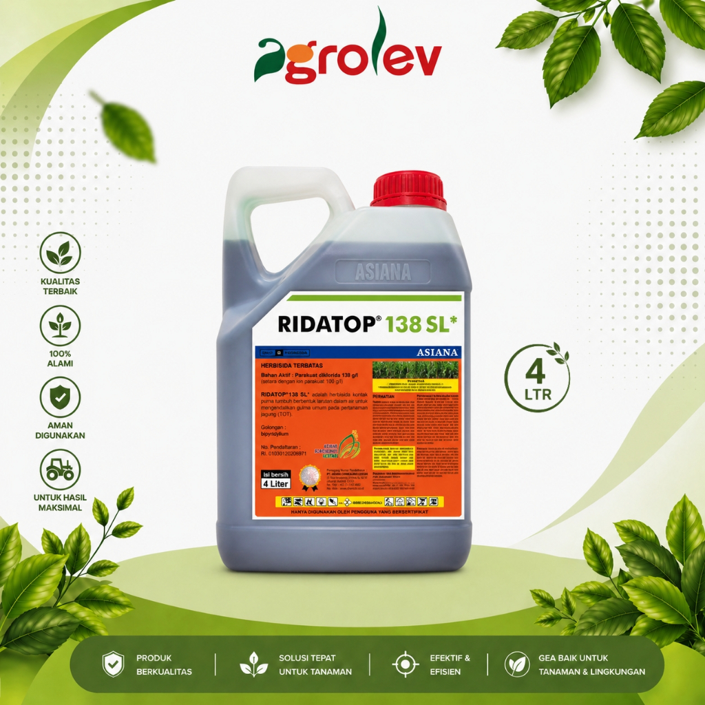 RIDATOP 138 SL @4 LITER / HERBISIDA KONTAK GULMA UMUM / PARAKUAT DIKLORIDA