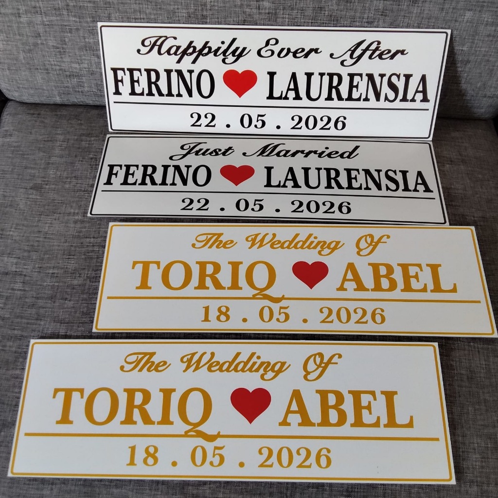 Plat mobil pengantin wedding / Plat mobil pernikahan custom / Plat acrylic custom