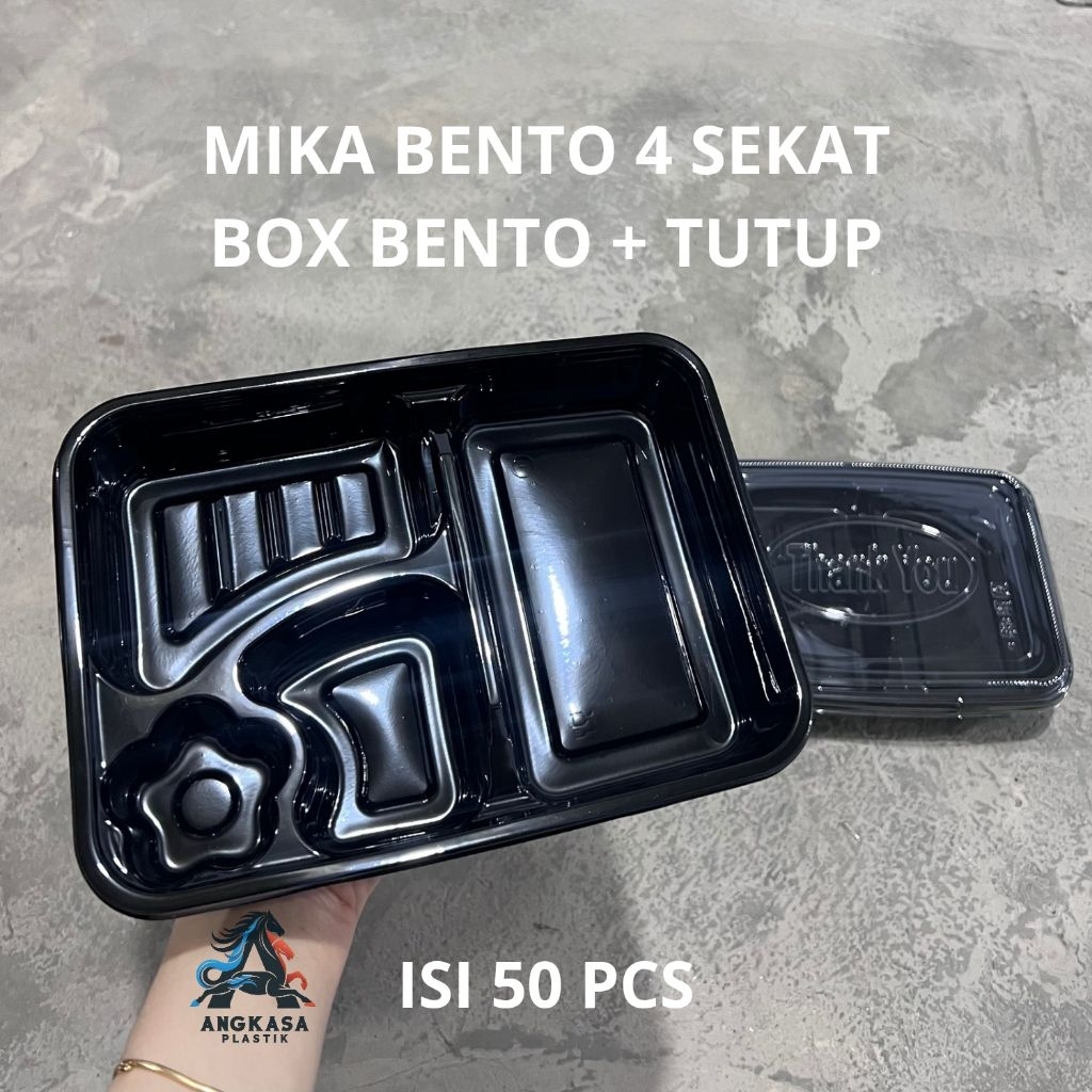 Mika Bento PET 4 Sekat Tebal + Tutup Thankyou / Box Bento 4 Sekat Bintang / Mika Box Bento / Box Nas