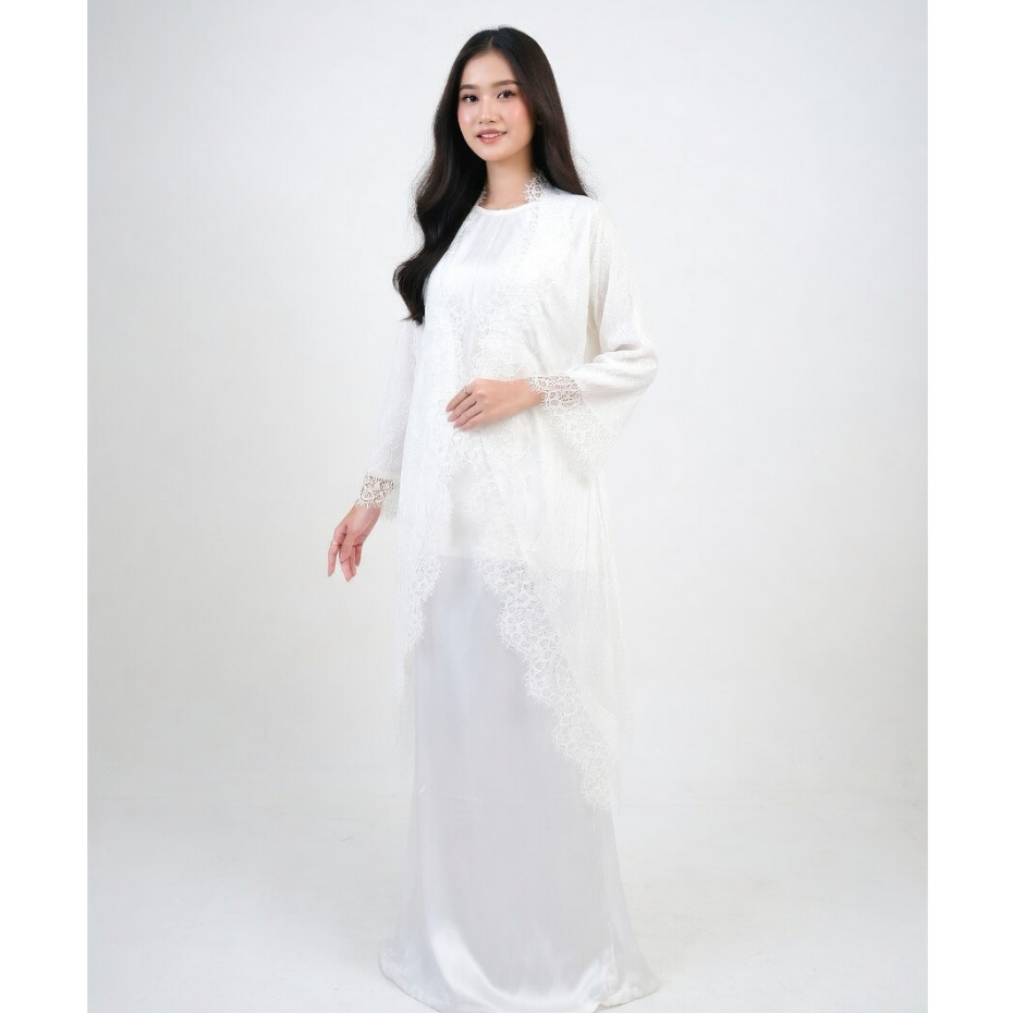 Maitara Maxy Dress Setelan Gamis Inner & Outer Wanita Elegan Warna Putih Polos