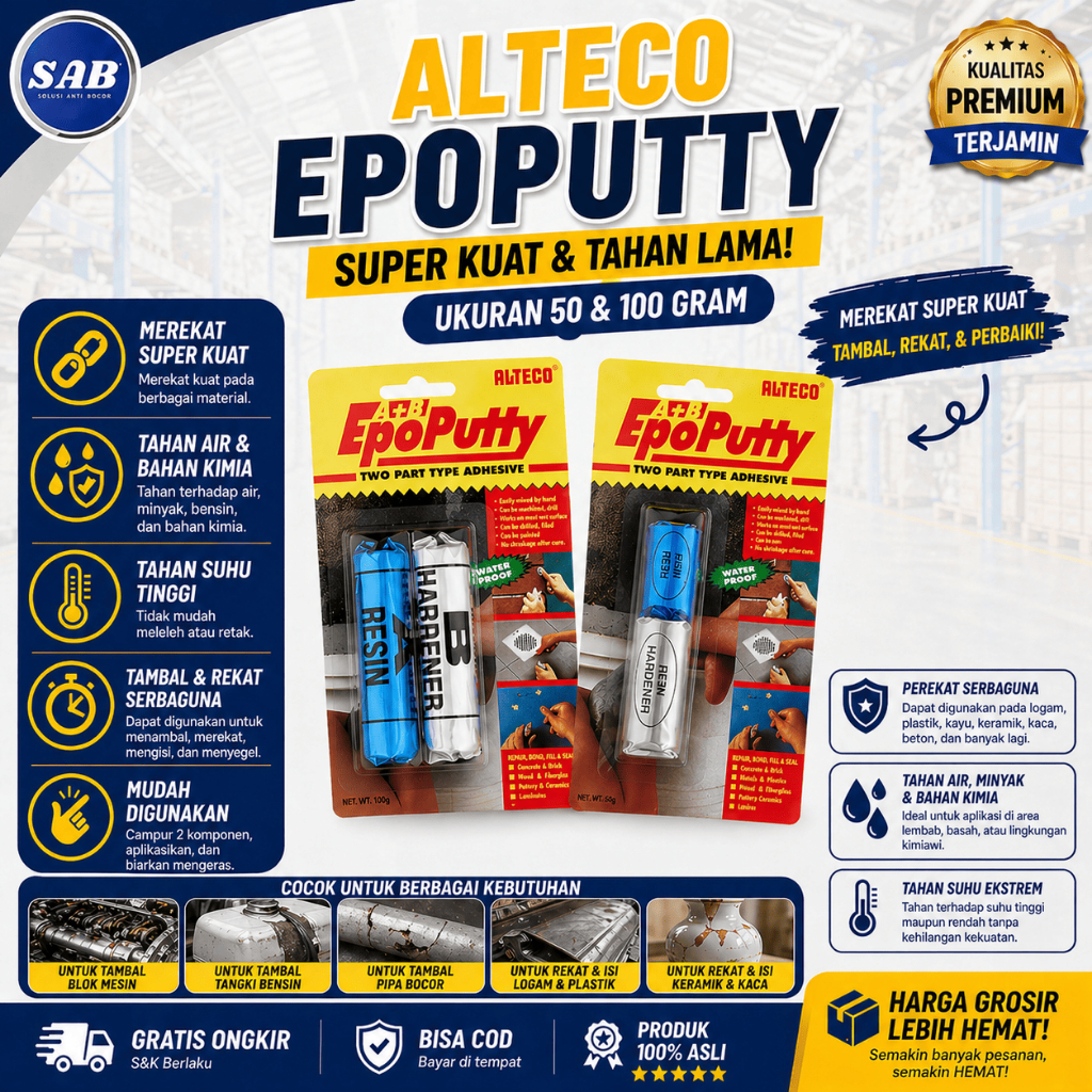 Lem Epo Putty Alteco | Lem Tambal Pipa Bocor Toren | Tahan Panas Kuat Serbaguna