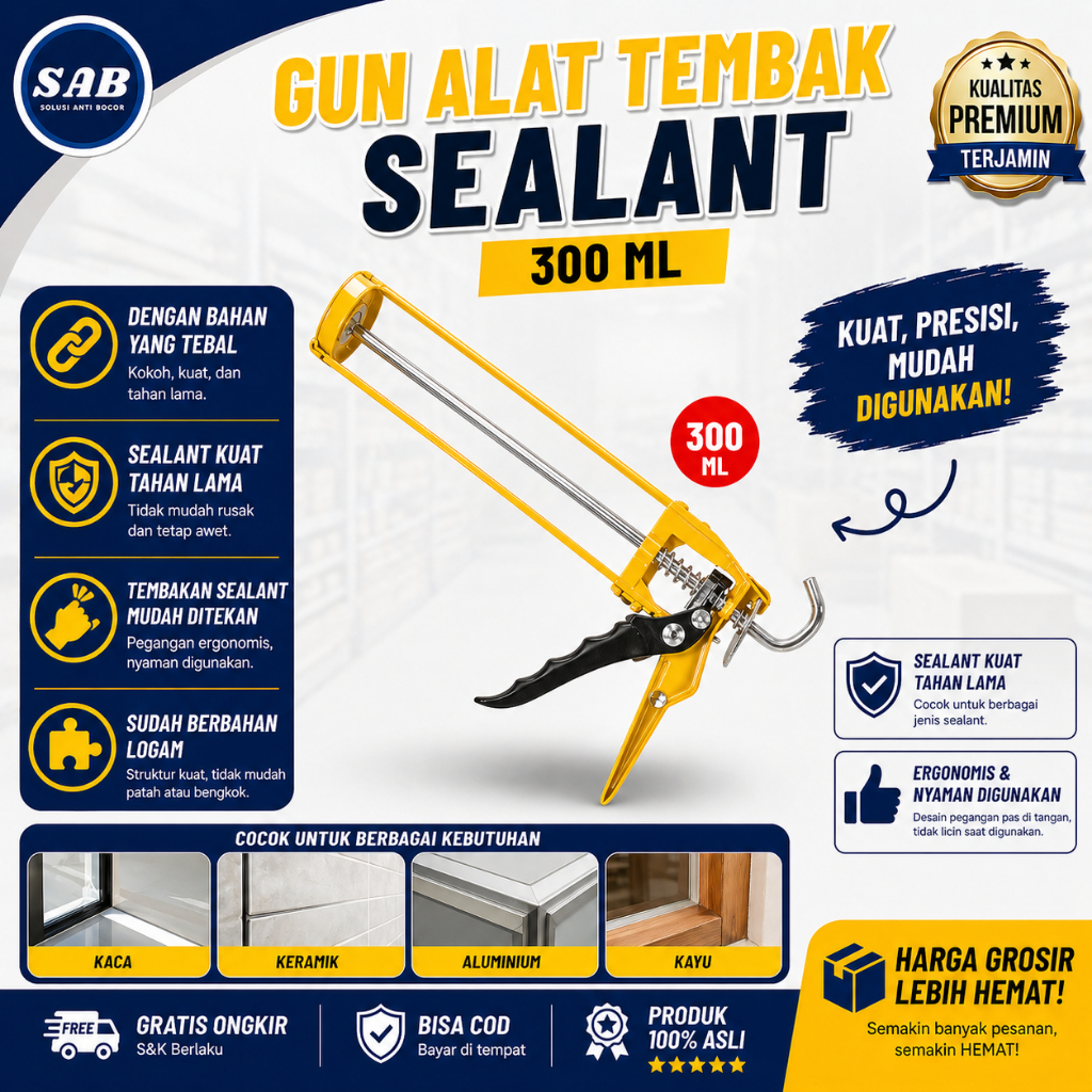 Alat Tembak Silicone Sealant Tabung Caulking Gun Silikon Simple Praktis & Kuat