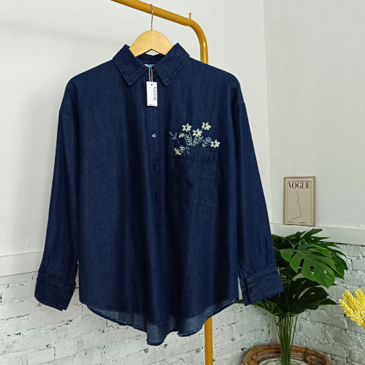 Augie - Mirae Denim Embroidery Shirt Kemeja Denim Wanita Motif Bordir