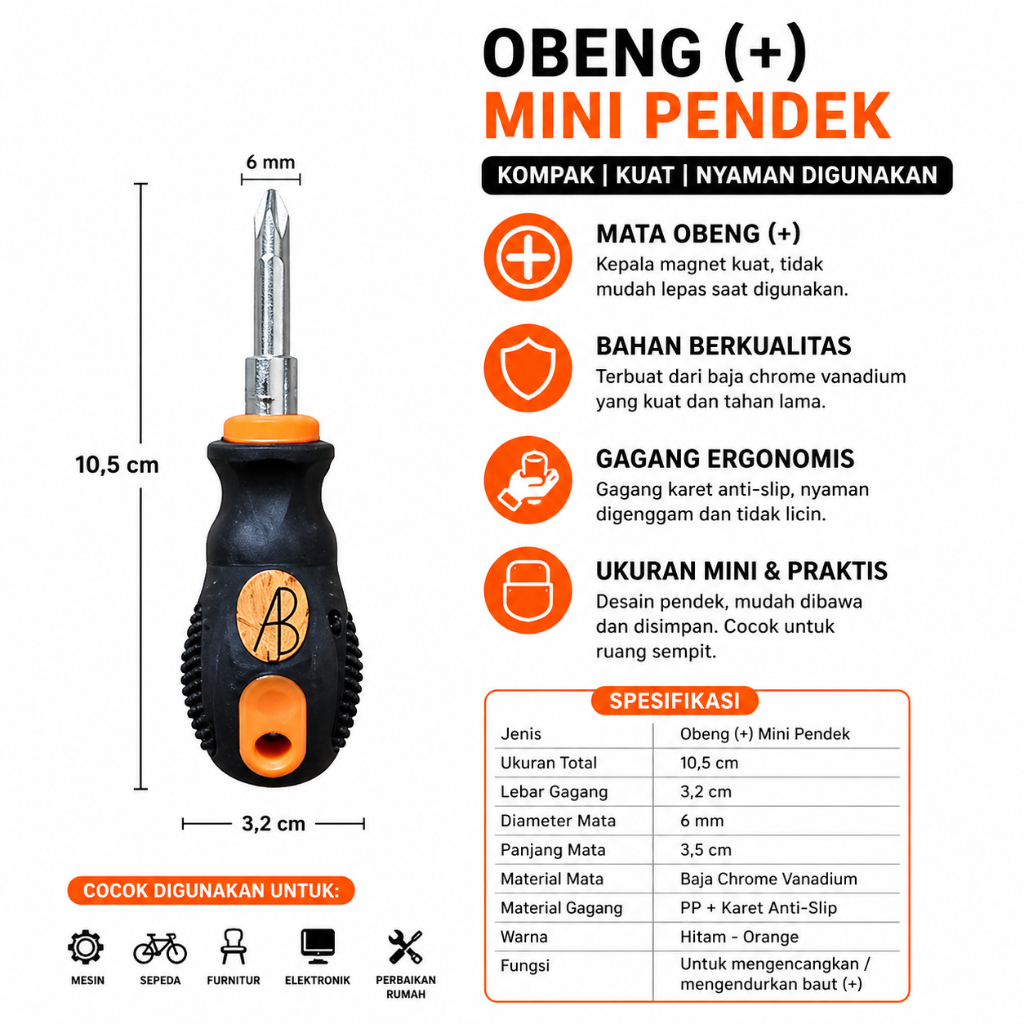 Obeng Cebol KARET / Obeng MINI / Obeng Bolak Balik Cebol WINSON