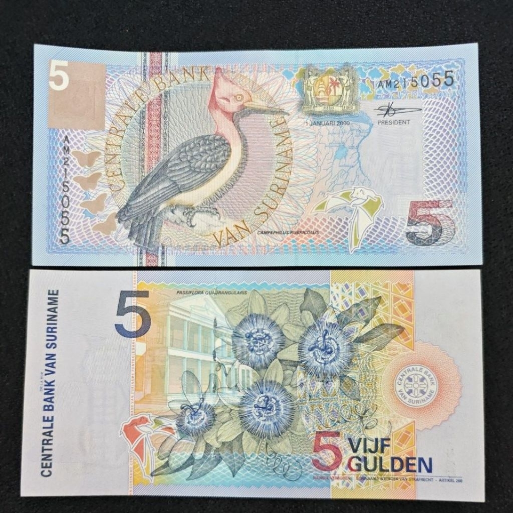KERTAS ASING SURINAME 5 GULDEN SERI BURUNG