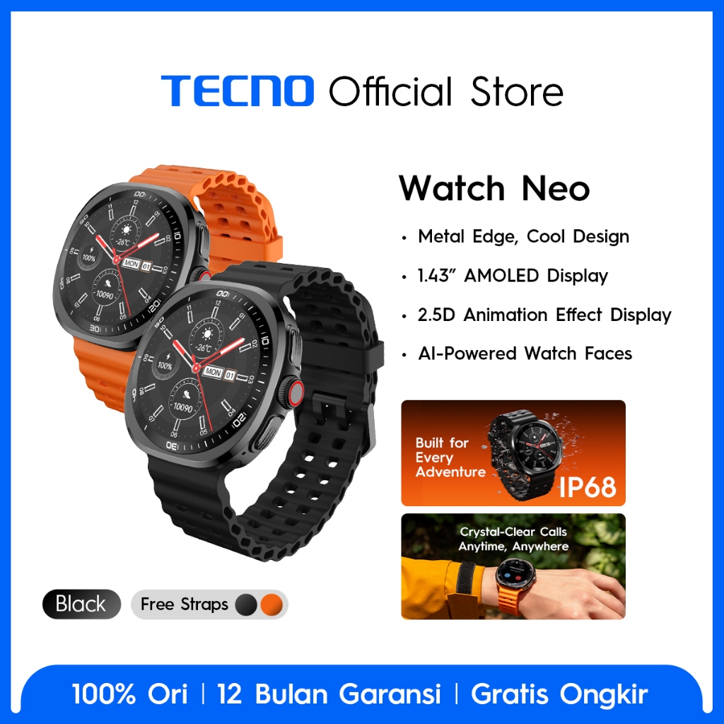 TECNO Watch Neo Metal Edge, Cool Design | 1.43" AMOLED Display | AI Watch Faces - Gambar 2