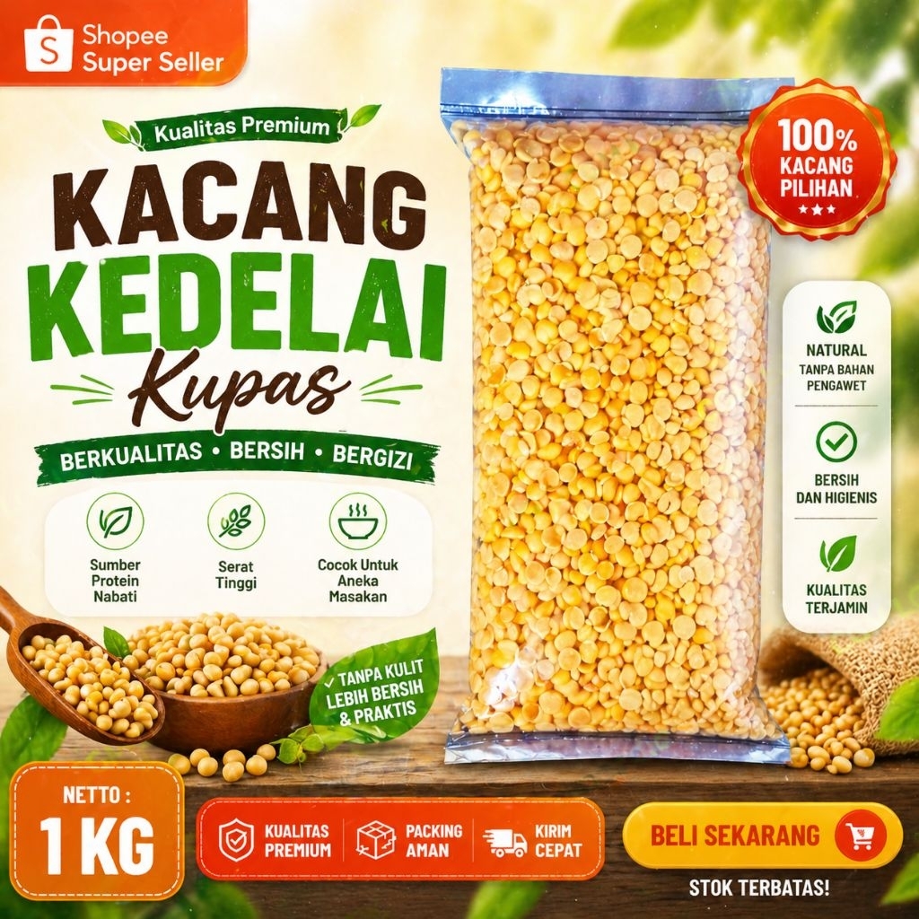 KACANG KEDELAI KUPAS - 1 KG GRADE SUPER IMPORT