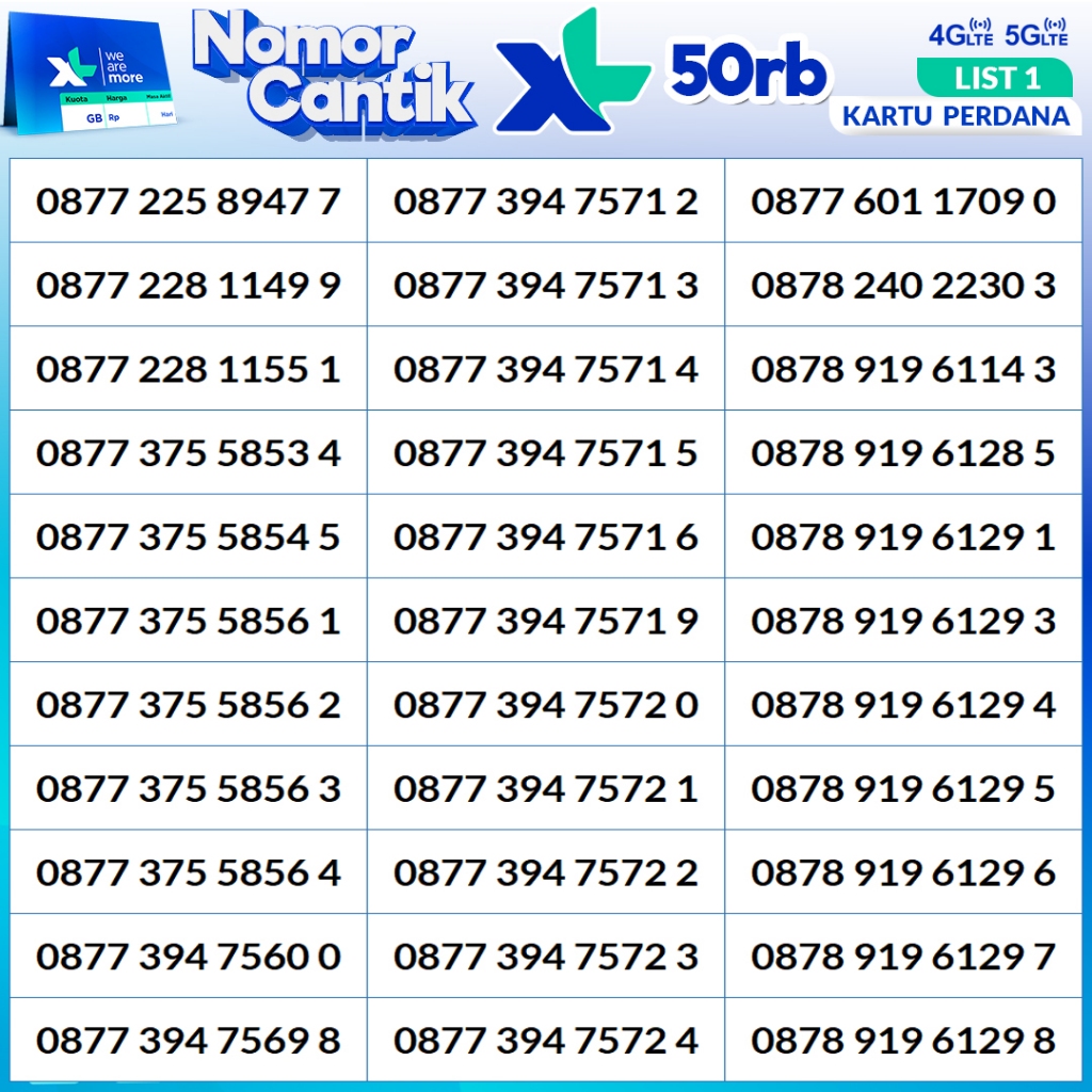 Nomor Cantik Perdana XL Murah 50.000rb