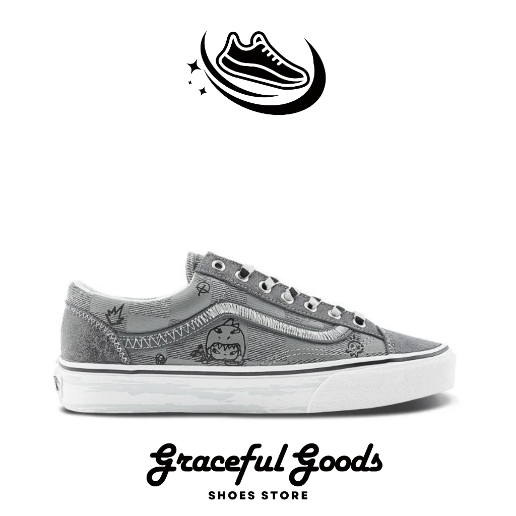 Sepatu Sneakers OLD SKOOL STYLE 36 HIRONO GREY BLACK DENIM