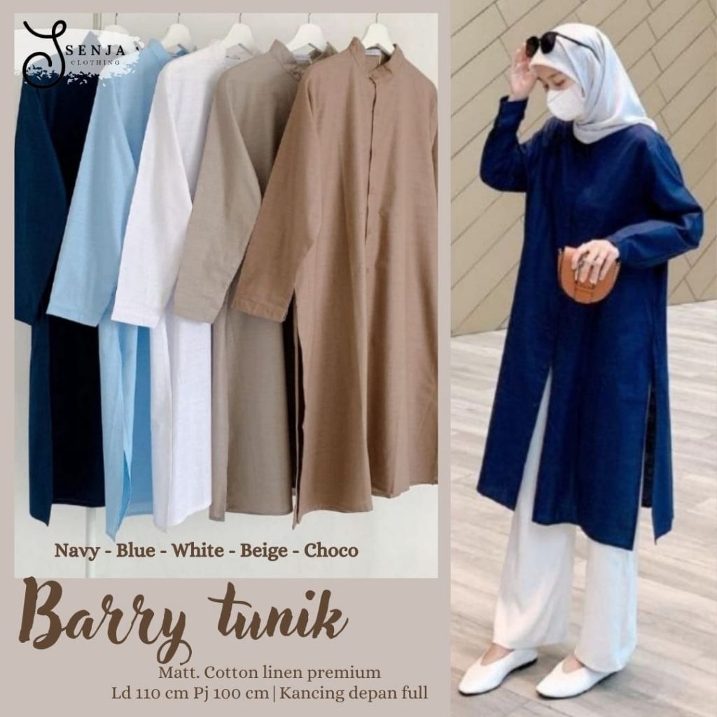 Senja -Barry Tunik Wanita Cotton Linen Premium LD110 • Kancing Depan Full