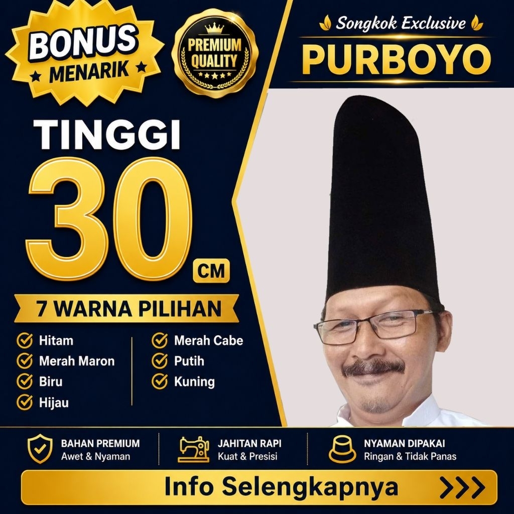 Peci Tinggi 30 cm - Bludru Halus Berkualitas Premium Model AC - Songkok Purboyo Kopiah Polos