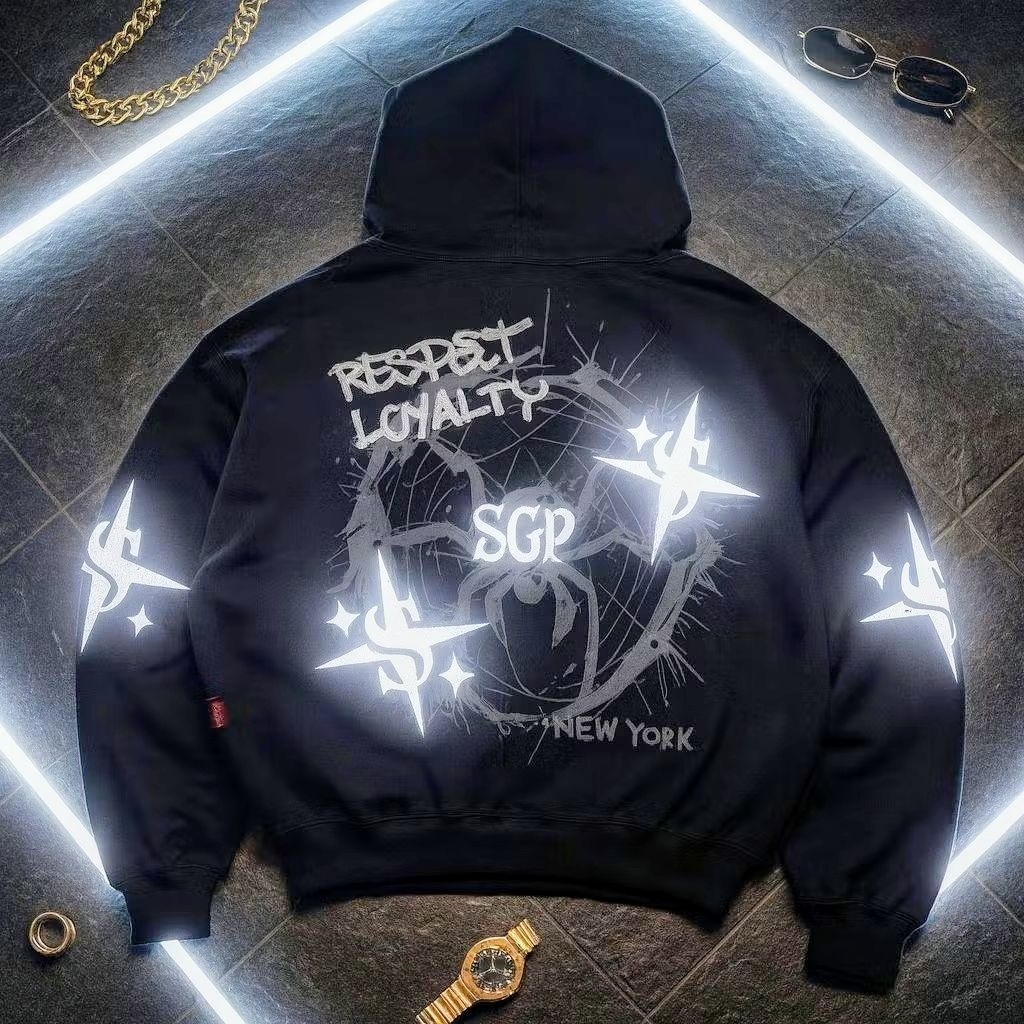 SABLON MENYALA • zipper hoodie boxy oversize respect loyalty MSTN x SGP warna hitam bahan tebal LIMI