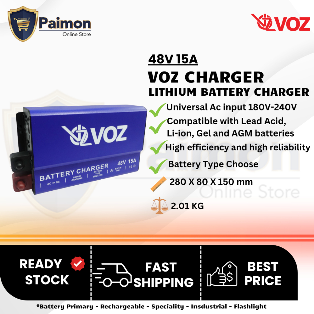 CHARGER VOZ LITHIUM BATTERY 48V 15A | LITHIUM CHARGER BATERAI 48V 15A