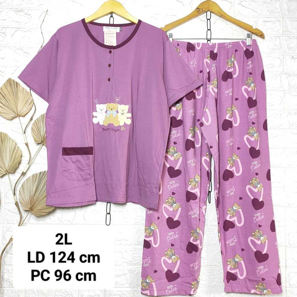 Babydoll CP Jumbo 2L (Ld 124cm) |Setelan Wanita One Set | Baju Tidur Babydoll Dewasa Celana Panjang 