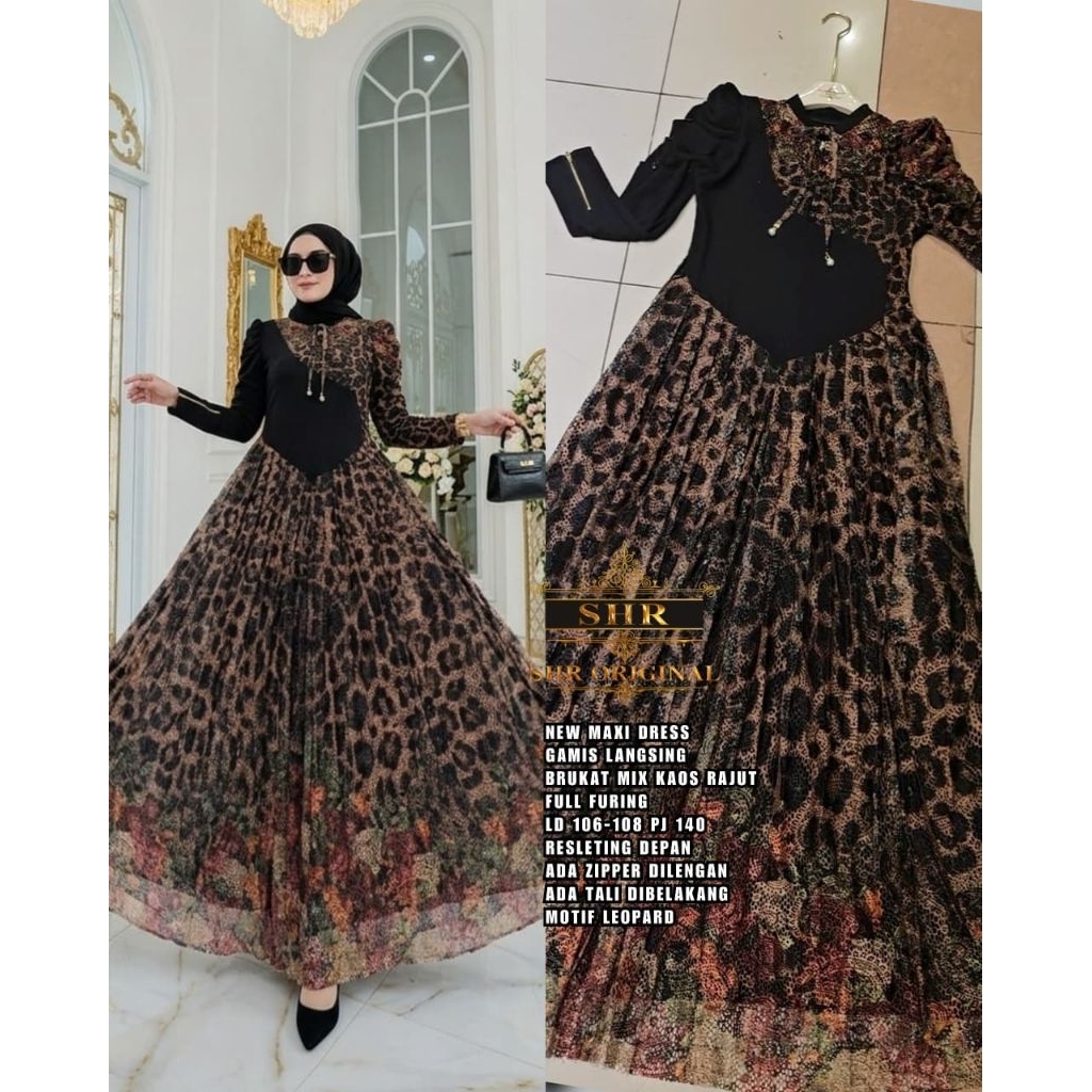 COD  NEW SHR ORI 100% DRESS MAXI GAMIS LEOPARD LANGSING BRUKAT MIX KAOS RAJUT SYAHIRA