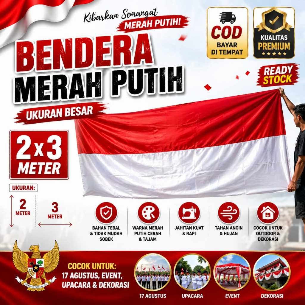 BENDERA MERAH PUTIH JUMBO BENDERA MERAH PUTIH 2METER X 3 METER