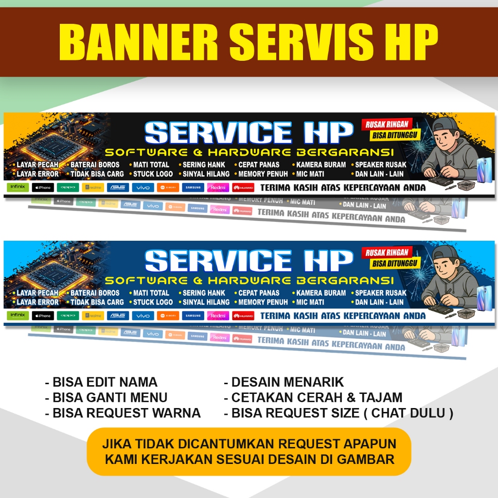 Banner Spanduk Servis HP / Banner Konter Service Ponsel Tebal Bahan 280 GSM