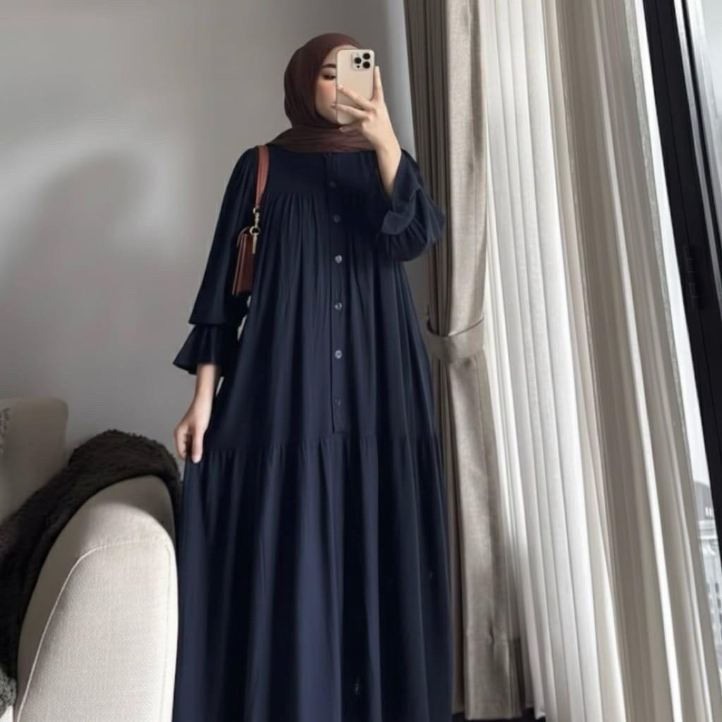 Gamis Rayon Twill Busui Friendly Polos - Gamis Lengan Balon