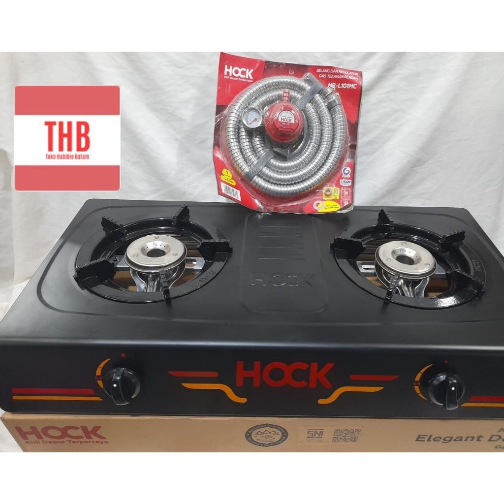 Kompor 2 tungku hp201edMerk hock Set kompor dan selang hock Barang baru