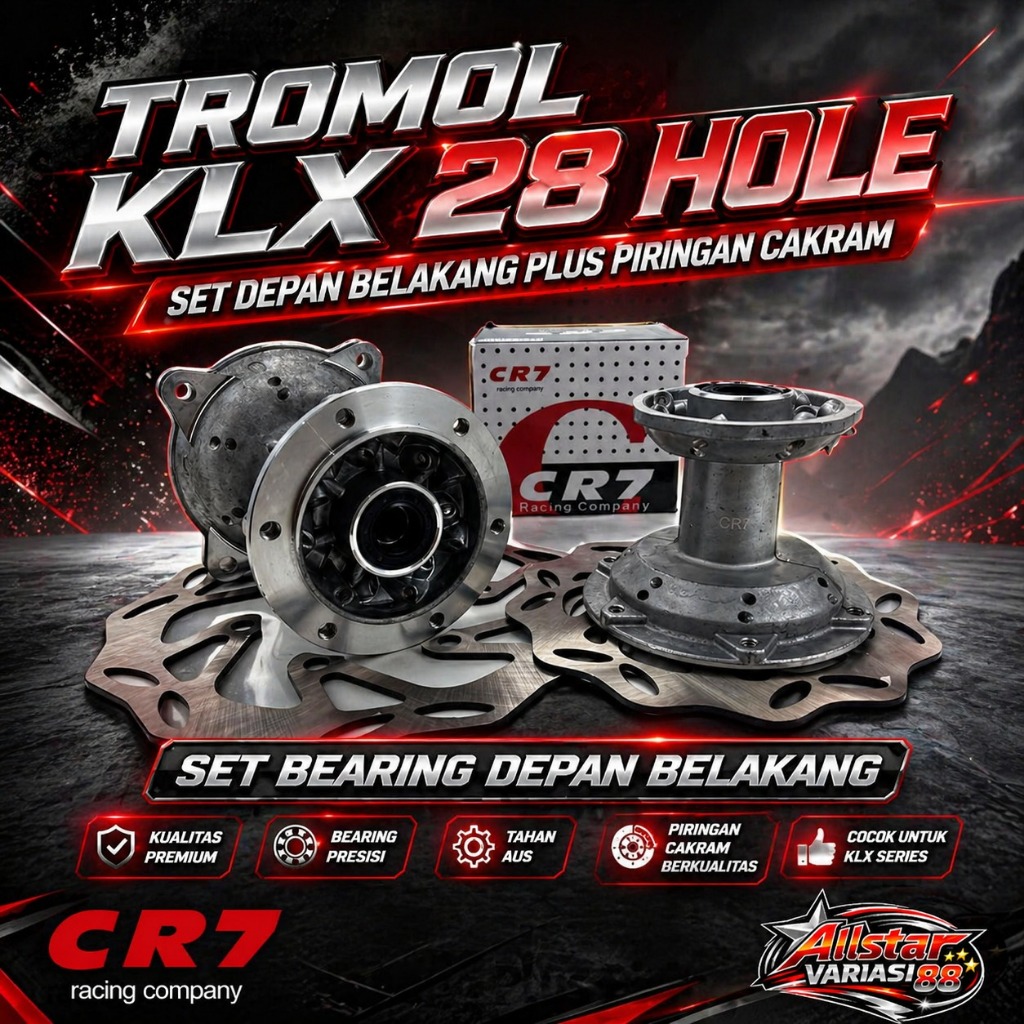 Tromol Set Depan Belakang CR7 KLX  28 Hole Plus Piringan Cakram | Silver | Tromol KLX S L G 150 BF15