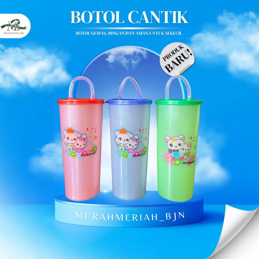 Gelas Minum Anak Sedotan/ Gelas Sedotan dan Tutup/ Botol Minum Anak dengan Sedotan/ Botol Minum Anak