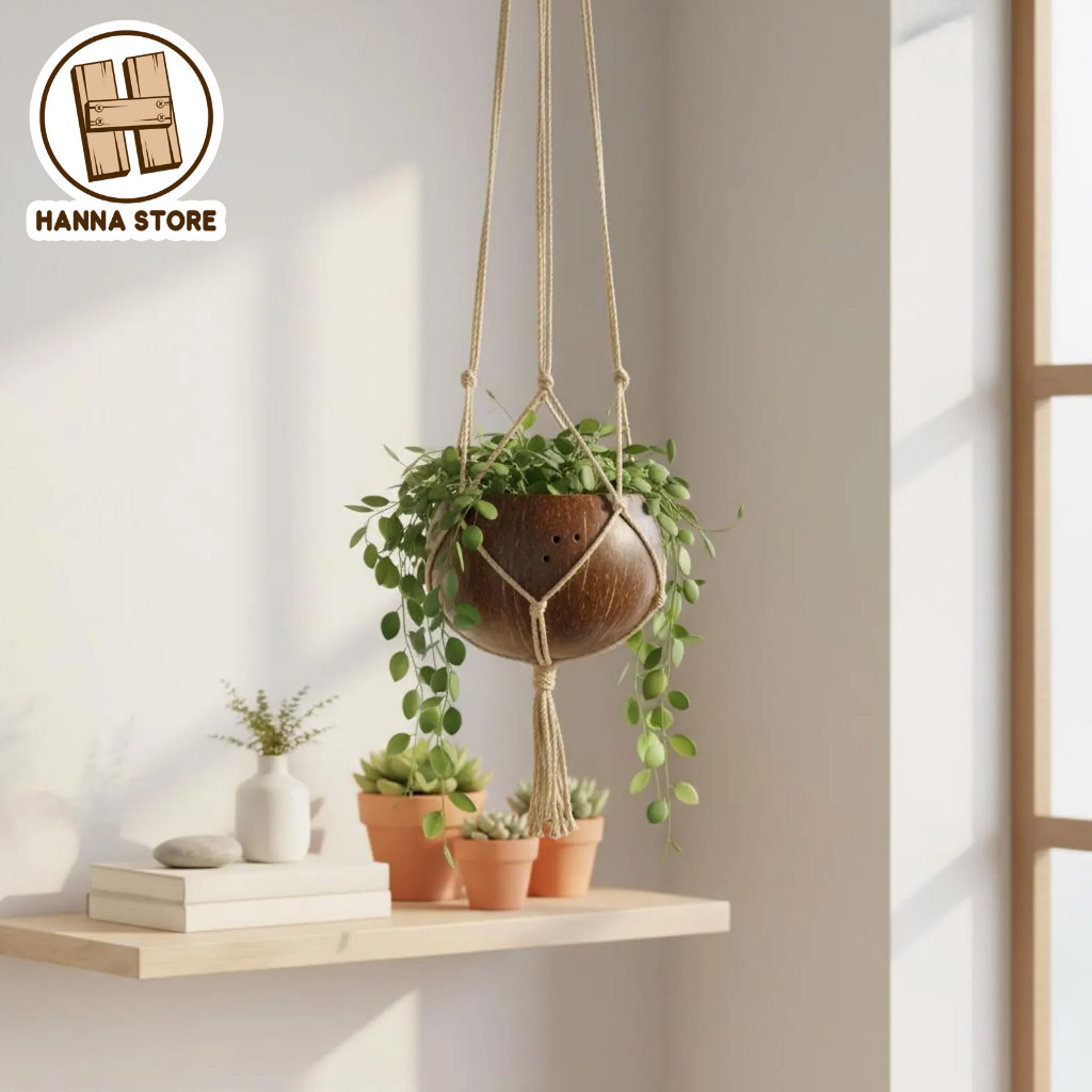 Pot Bunga Gantung Batok Kelapa Unik dan Estetik, Indoor Outdoor.
