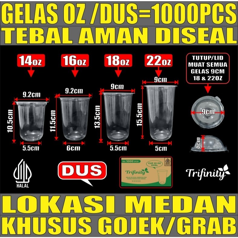 Gelas Oz Plastik Oval Tebal 14oz 16oz 18oz 22oz Cup Pop ice Murah Trifinity Per Dus Gojek Medan